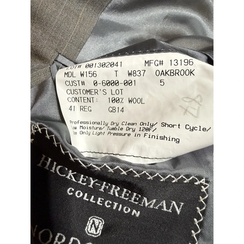 Hickey Freeman Nordstrom Blazer 41R Gray Pinstripe Wool USA Union Made